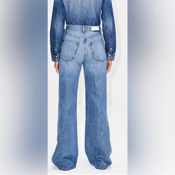 Re/done 70s mid Rise Stove Pipe wide leg jeans size 28 - Picture 3 of 12